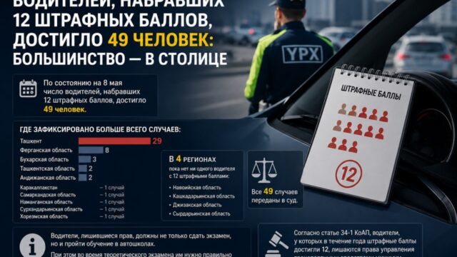 В Узбекистане почти 50 водителей набрали 12 штрафных баллов