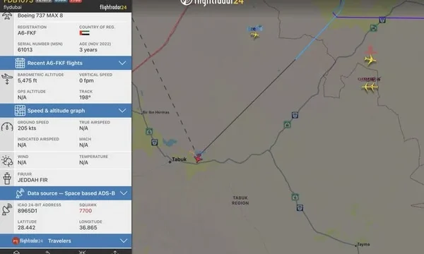 Рейс Flydubai FZ1073 после аварийного сигнала 7500